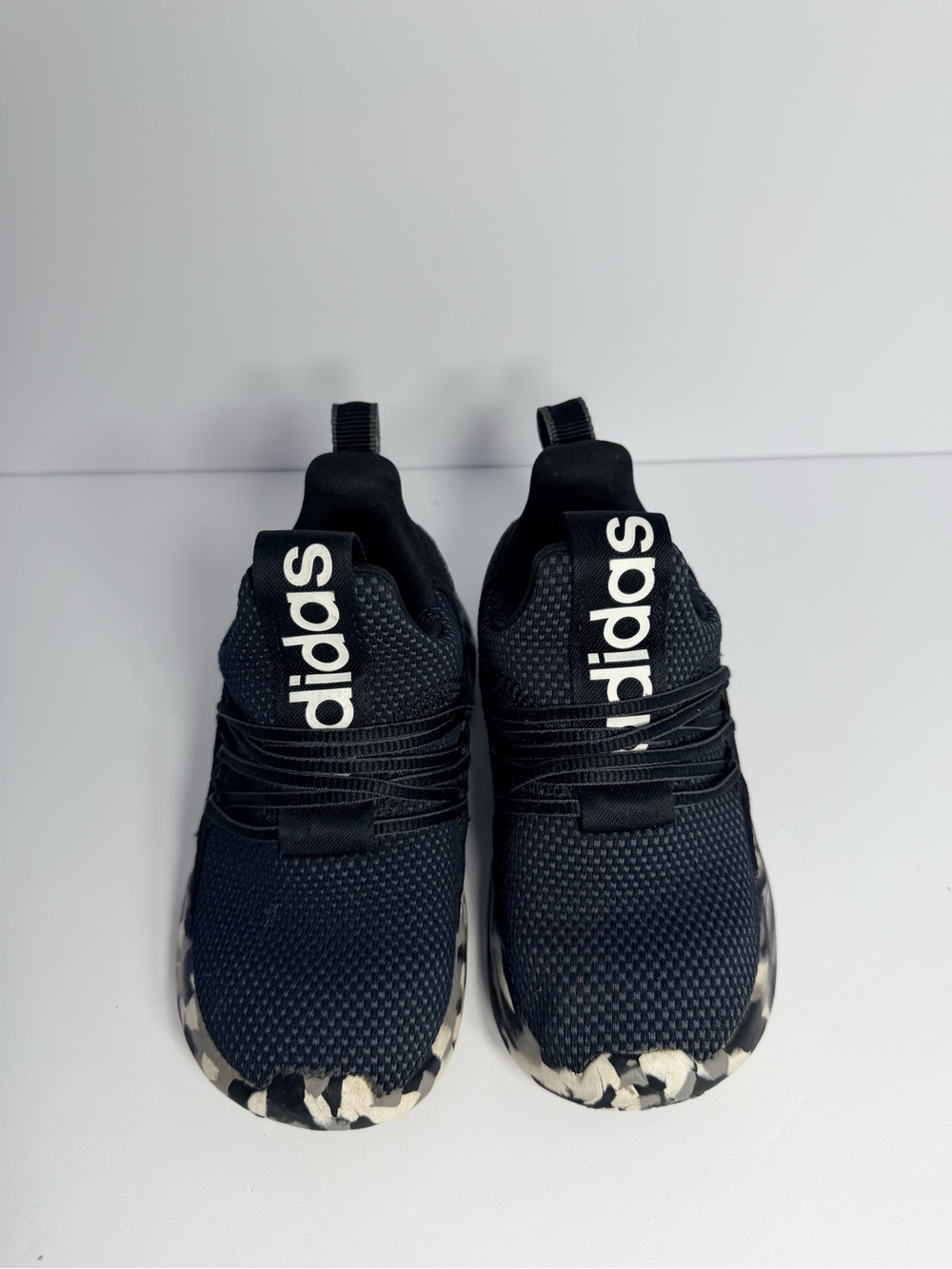 adidas Kids Black Slip-On Sneakers with Marbled Soles